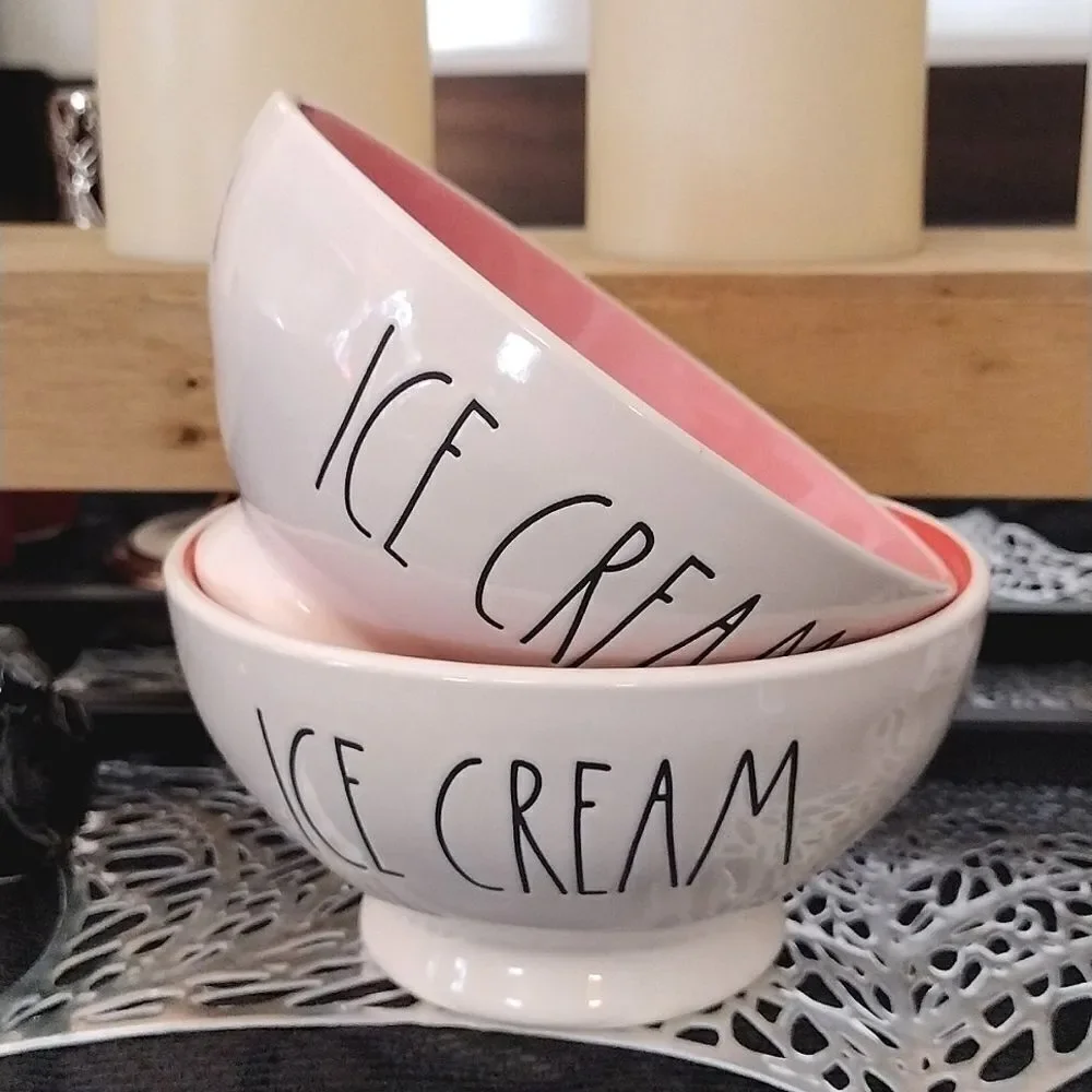 Rae Dunn Set of Two Orange Pink Ceramic‎ Ice Cream Bowls NWT